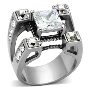 TK1072 - High polished (no plating) Stainless Steel Ring with AAA Grade CZ in Clear