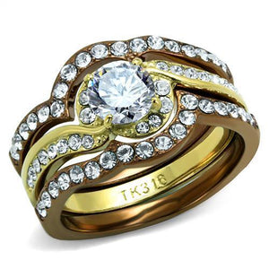 TK2669 - IP Gold & IP Light Brown (IP Light coffee) Stainless Steel Ring with AAA Grade CZ in Clear