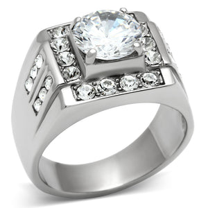 TK348 - High polished (no plating) Stainless Steel Ring with AAA Grade CZ in Clear