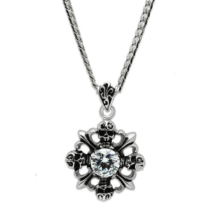 TK454 - High polished (no plating) Stainless Steel Chain Pendant with AAA Grade CZ in Clear