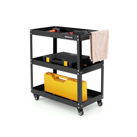 3-Tier Rolling Tool Cart with Spacious Shelves 4 Universal Wheels and 2 Brakes-Red