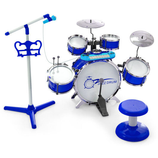 Kids Jazz Drum Keyboard Set with Stool and Microphone Stand-Red