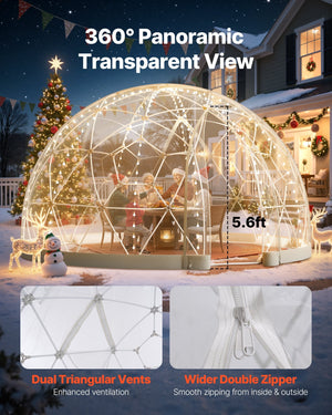 Garden Dome Igloo, 12 x 7.2 ft Outdoor Clear Bubble Tent for 4-7 Person, Weatherproof Geodesic Dome Greenhouse with Window, PVC Igloo Tent for Backyard Patios Camping Party Wedding
