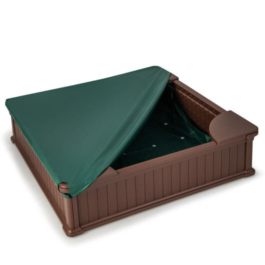 Kids Outdoor Sandbox with Oxford Cover and 4 Corner Seats-White