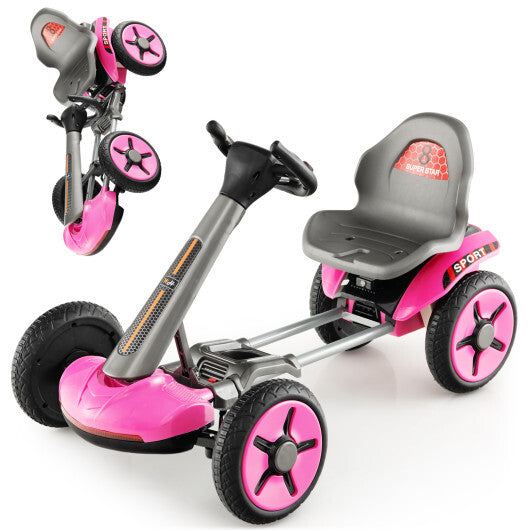 Pedal Powered 4-Wheel Toy Car with Adjustable Steering Wheel and Seat-Red