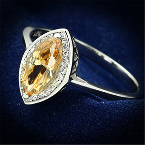 TS098 - Rhodium 925 Sterling Silver Ring with AAA Grade CZ in Champagne