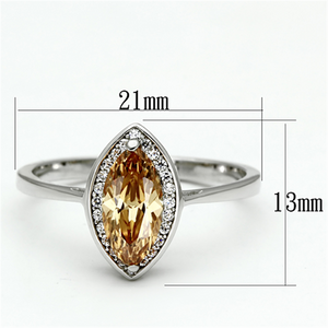 TS098 - Rhodium 925 Sterling Silver Ring with AAA Grade CZ in Champagne