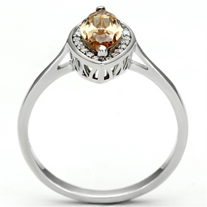 TS098 - Rhodium 925 Sterling Silver Ring with AAA Grade CZ in Champagne