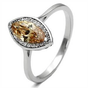 TS098 - Rhodium 925 Sterling Silver Ring with AAA Grade CZ in Champagne
