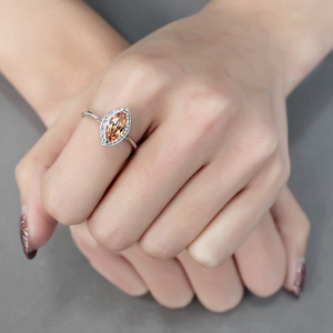 TS098 - Rhodium 925 Sterling Silver Ring with AAA Grade CZ in Champagne