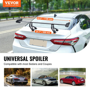 GT Wing Car Spoiler, 43.3 inch Universal Spoiler with Single Deck, Adjustable Lightweight Aluminum, Car Rear Spoiler Wing, Racing Spoiler BGW/JDM Drift Black