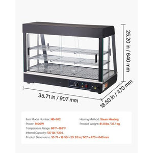 3-Tier Commercial Food Warmer Display, 1400W Food Display Warmer with LED Light, Top Storage and Adjustable Shelves, 86?~185? Steam Heating, 137Qt/130L for Hamburger, Pizza, Bread, Fried Chicken