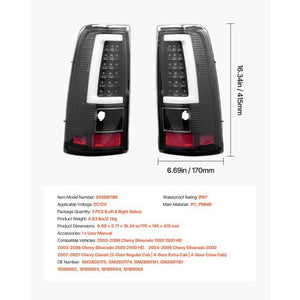 Tail Light Assembly Compatible with 2003-2006 Chevy Silverado 1500 1500 HD 2500 2500 HD 3500, 2007-2007 Chevy Classic, 2PCS Driver & Passenger Side LED Taillight Brake Lamps with Bulbs, Black