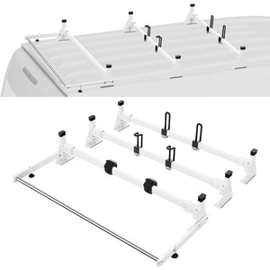 Trailer Ladder Rack, 54" 3 Crossbars Ladder Roof Rack, Heavy-duty Steel Van Roof Rack, 800 lbs Capacity Van Ladder Rack with Cargo Roller and Straps, Fit for Ford Transit 150 250 350, 2015-2022