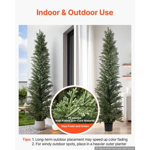 Artificial Topiary Cedar Tree 8 Ft Set of 2 with Pot Greenery Decor, Premium PE Fake Trees, Year-Round Indoor & Outdoor Faux Green Plant for Front Door, Entryway, Porch, Balcony, Patio, Garden