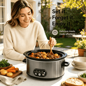 6/8 Quart Slow Cooker with 3 Cooking Settings, Non-Stick Ceramic Inner Pot, Dishwasher-Safe Lid, Multi-Functional Slow Cooker for Soups, Stews, R