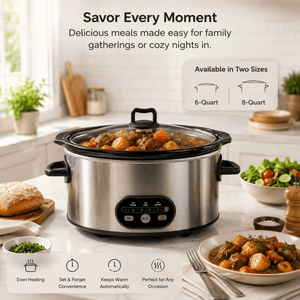 6/8 Quart Slow Cooker with 3 Cooking Settings, Non-Stick Ceramic Inner Pot, Dishwasher-Safe Lid, Multi-Functional Slow Cooker for Soups, Stews, R