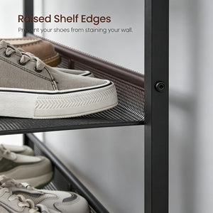 5 Tier Wood Top Shoe Rack, Industrial Storage for Entryway, Small Space Shoe Organizer