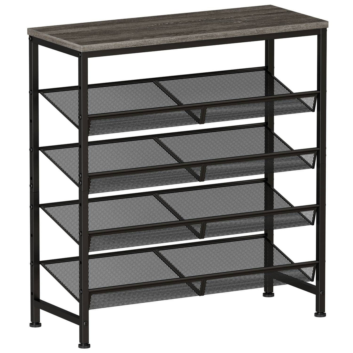 5 Tier Wood Top Shoe Rack, Industrial Storage for Entryway, Small Space Shoe Organizer