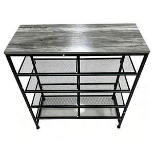 5 Tier Wood Top Shoe Rack, Industrial Storage for Entryway, Small Space Shoe Organizer