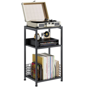 3-Tier Turntable Stand with Vinyl Storage for 100 Albums, Combined CD & DVD Racks, End Side Table for Living Room