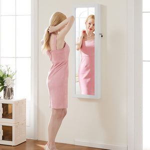 Wall-Mount/Door-Hanging Jewelry Armoire Large Capacity Mirror & LED Lights Lockable Organizer, 47.2-Inch Tall 6 LEDs Lockable Jewelry Cabinet