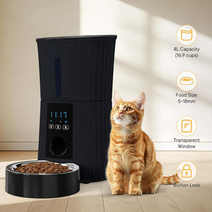 Intelligent feeder, equipped with WiFi application control function, a 4-liter capacity intelligent pet food dispenser specifically for cats and
