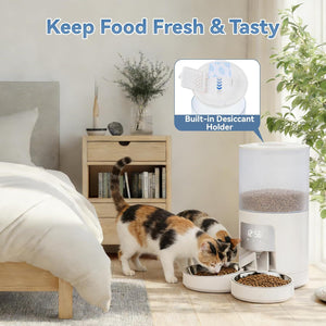6L Automatic Cat Feeder for 2 Cats, Timed Cat Food Dispenser with 2 Stainless Bowls, 10s Voice Recorder, Dual Power Supply, 6 Meals 50 Portions P