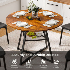 Round table, suitable for 4 to 6 people, a space-saving kitchen table with double-layer storage function, metal base frame