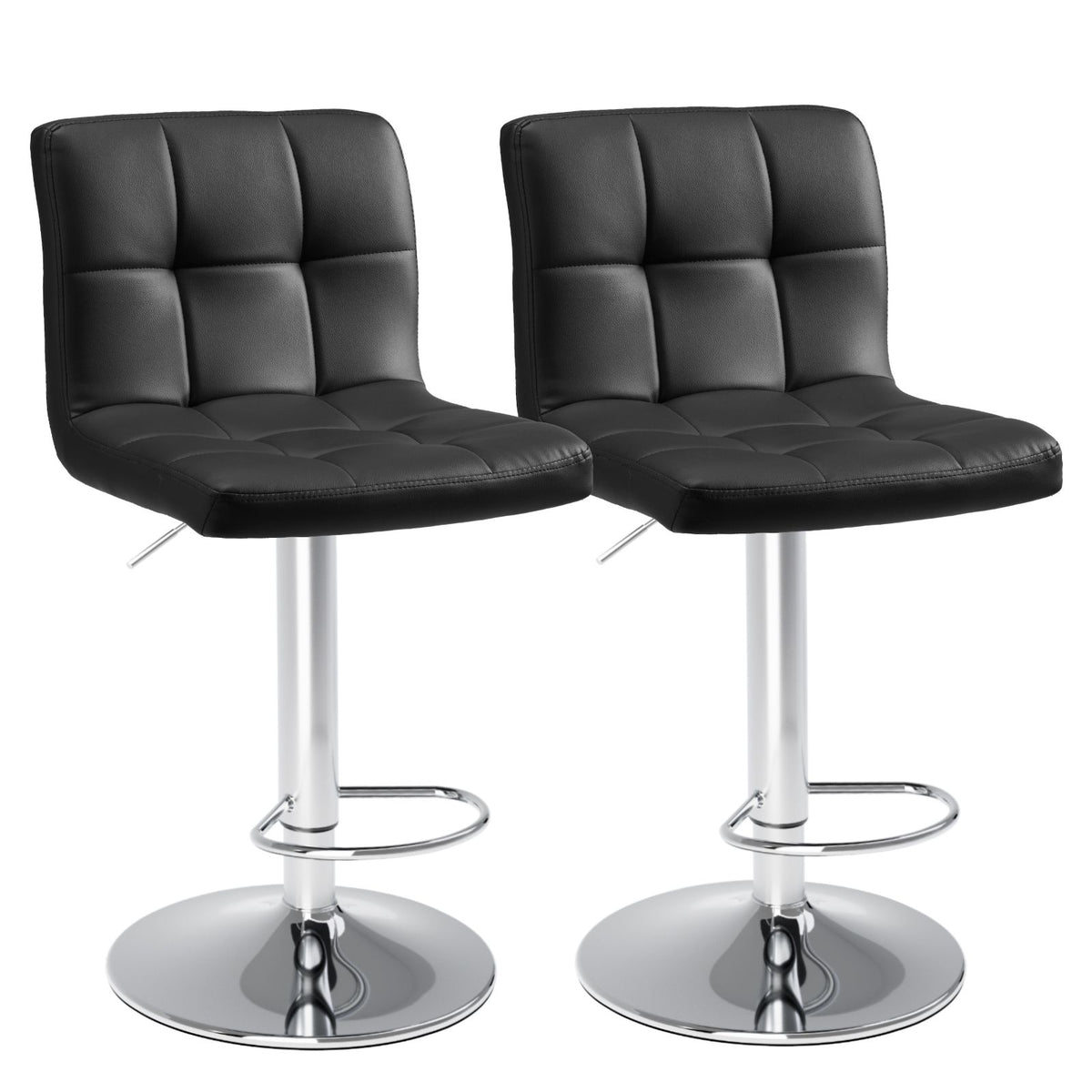 Bar Stools Set of 2, Counter Height Barstools,Square Seat Cushion Barstool with Back, Height Adjustable PU Leather Swivel Barstool