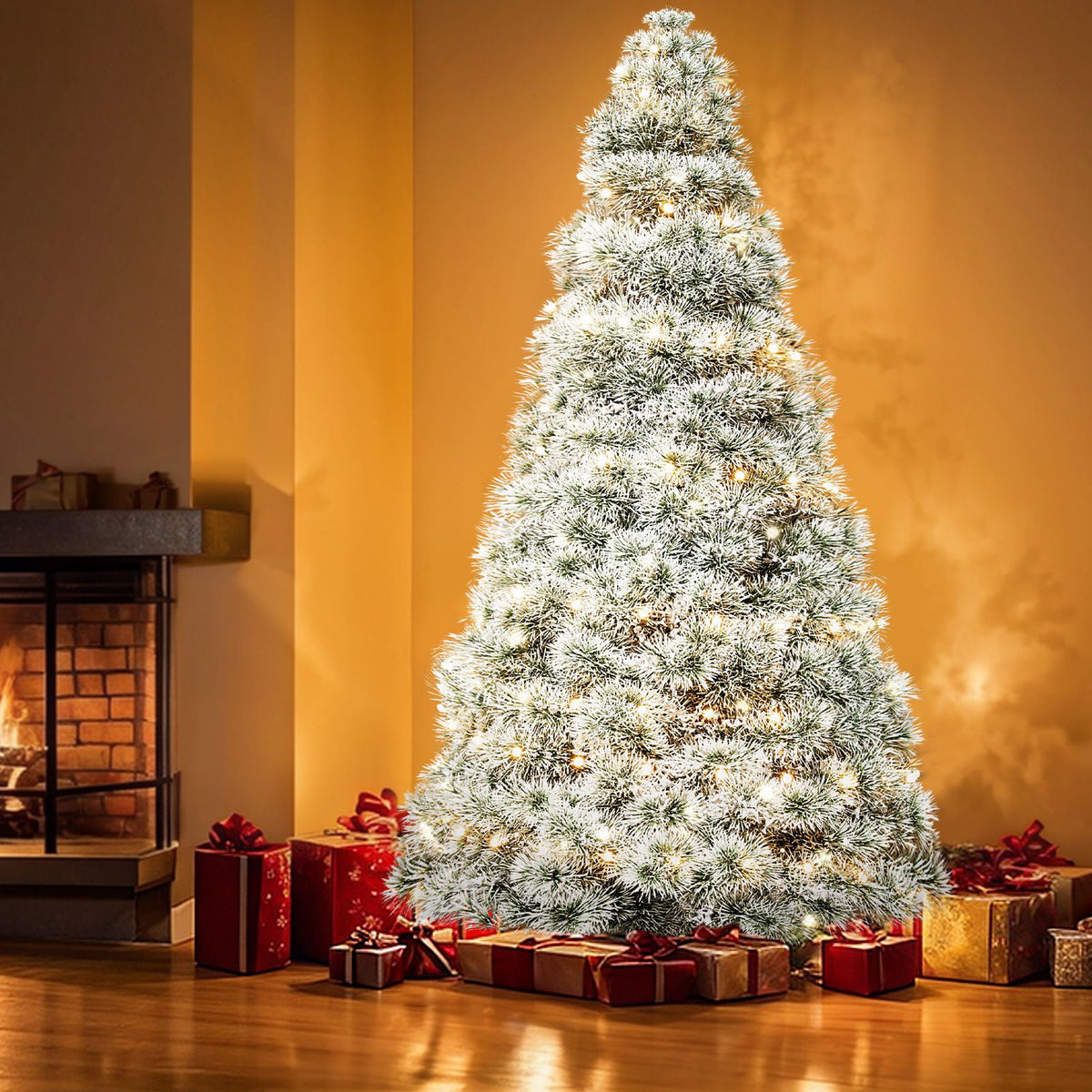 Pre-lit Artificial Christmas Tree, Prelighted Green Artificial Hinged Spruce Xmas Tree with 347 Branch Tips, 120 Incandescent Lights