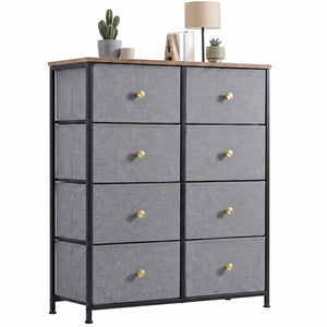 8-Drawer Fabric Dresser with Solid Wood Top, Tall Storage Chest for Bedroom, Living Room, Or Entryway, Ideal As a Tower Cabinet, Hallway Organize
