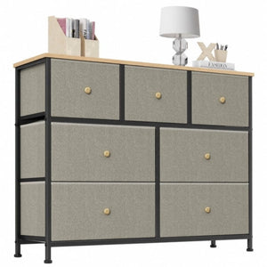 7-Drawer Fabric Dresser with Solid Wood Top, Tall Storage Chest for Bedroom, Living Room, Or Entryway, Ideal As a Tower Cabinet, Hallway Organize