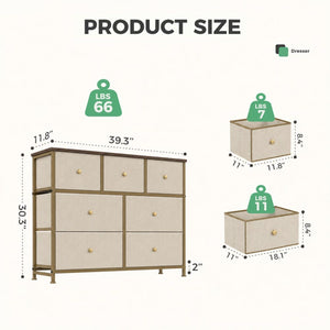 7-Drawer Fabric Dresser with Solid Wood Top, Tall Storage Chest for Bedroom, Living Room, Or Entryway, Ideal As a Tower Cabinet, Hallway Organize