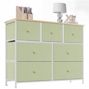 7-Drawer Fabric Dresser with Solid Wood Top, Tall Storage Chest for Bedroom, Living Room, Or Entryway, Ideal As a Tower Cabinet, Hallway Organize