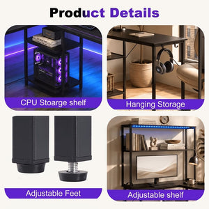 43/53 Inch L-Shaped Desk with Storage Shelves & Hooks - Reversible Computer Table Suitable for Office, Gaming Setup, Workstation with Spacious, A