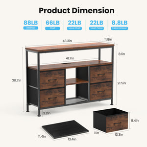 TV stand, 4 drawers, with LED lights and power sockets, 50-inch TV living room furniture, with open shelves and adjustable feet