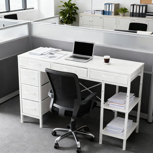 47-55 Inch Computer Desk with 6 Drawers Storage Shelves Home Office Gaming Desk for Bedroom Study Corner Living Room Work