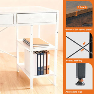 47-55 Inch Computer Desk with 6 Drawers Storage Shelves Home Office Gaming Desk for Bedroom Study Corner Living Room Work