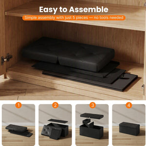 Folding Storage Ottoman, Compact Flip-Top Ottoman with Divider, Padded PVC Seat, Space-Saving Footrest Stool for Bedroom, Entryway, Living Room