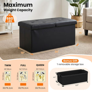 Folding Storage Ottoman, Compact Flip-Top Ottoman with Divider, Padded PVC Seat, Space-Saving Footrest Stool for Bedroom, Entryway, Living Room