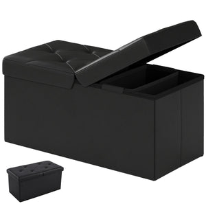 Folding Storage Ottoman, Compact Flip-Top Ottoman with Divider, Padded PVC Seat, Space-Saving Footrest Stool for Bedroom, Entryway, Living Room