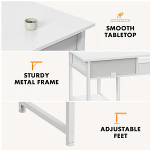 48IN Computer Desk Small Home Office Bedroom Writing Study PC Table with Storage Space Fabric Side Bag Headphone Hook Metal Frame Adjustable