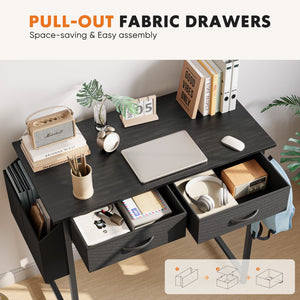 Computer Desk Small Home Office Bedroom Writing Study PC Table with Storage Space Fabric Side Bag Headphone Hook Metal Frame Adjustable