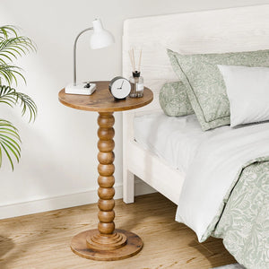 Round side table, equipped with solid wood legs, suitable for use as a multi-functional beverage table in living rooms, bedrooms and corners.