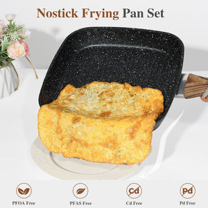 Nonstick Frying Pan Skillet Set, 3 Piece Square Grill Pans with Stay Cool Handle & PFOA Free, Compatible with All Stovetops(9.5" 10" 11")