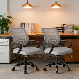 Ergonomic Office Desk Gaming Chair Mid Back with Lumbar Support Rocking Mode Height Adjustable with Fixed Armrest For Office