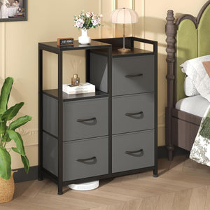 5 Drawer White Dressers for Bedroom 2 Tier Shelf Shelf Small Fabric Dresser for Closet Sturdy Metal Frame Modern Style Storage Cabinets Organizat