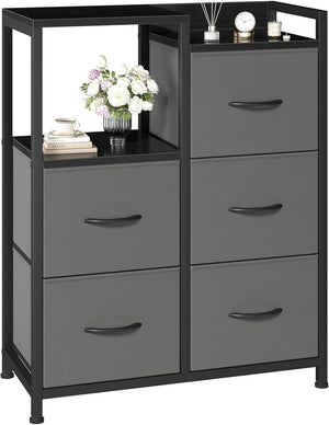 5 Drawer White Dressers for Bedroom 2 Tier Shelf Shelf Small Fabric Dresser for Closet Sturdy Metal Frame Modern Style Storage Cabinets Organizat