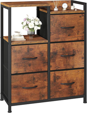5 Drawer White Dressers for Bedroom 2 Tier Shelf Shelf Small Fabric Dresser for Closet Sturdy Metal Frame Modern Style Storage Cabinets Organizat